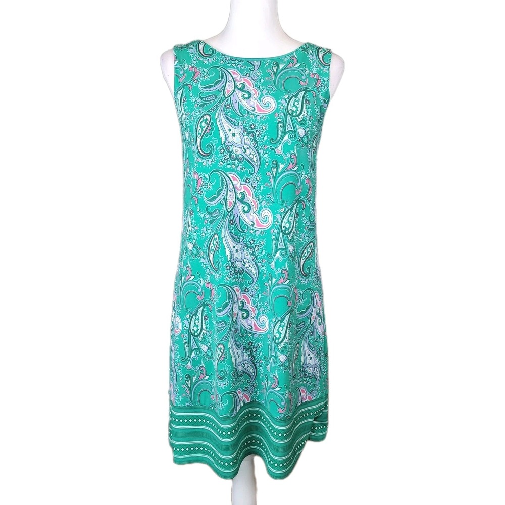 Magnolia Grace Shift Dress Women's Small Green Paisley Crisscross Back Preppy